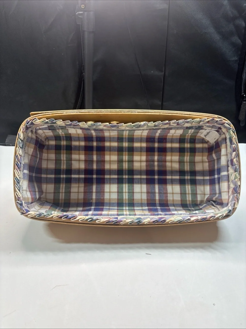 Vintage 2002 Longaberger Bread Basket with Plastic Liner Plaid Protector Liner